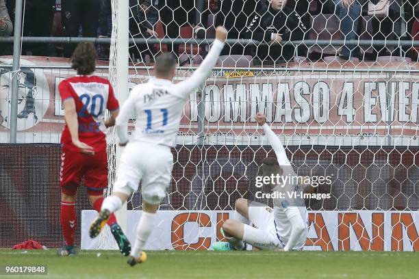 Giovanni Tropee of FC Utrecht, Bryan Linssen of Vitesse, Tim Matavz of Vitesse 0-1 during the Dutch Eredivisie play-offs final match between FC...