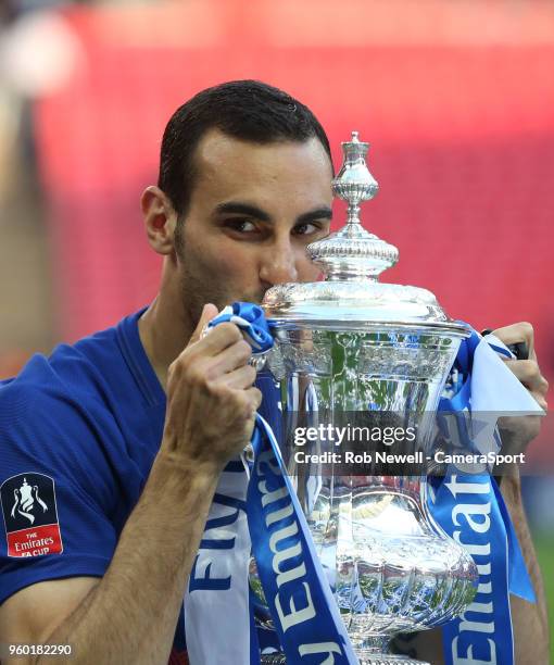 Chelsea's Davide Zappacosta with the trophy during the Emirates FA Cup Final match between Chelsea and Manchester United at Wembley Stadium on May...