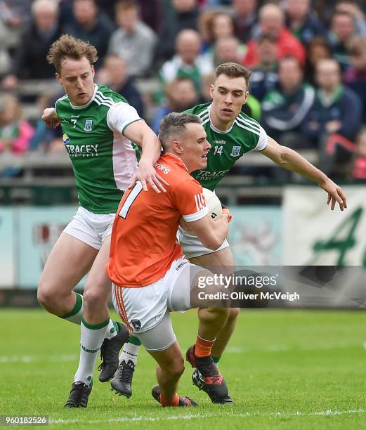 Enniskillen , Ireland - 19 May 2018; Mark Shields of Armagh in action against Conal Jones and Lee Cullen of Fermanagh during the Ulster GAA Football...