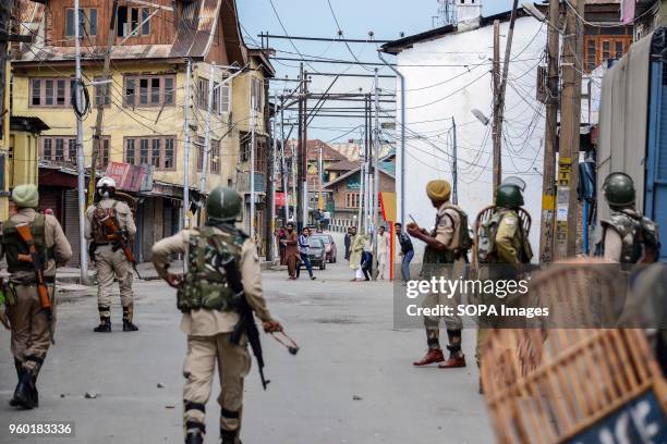 Kashmiri protesters clash with Indian government forces during restrictions imposed ahead of Indian PM Narendra Modi's visit in Srinagar, Indian...