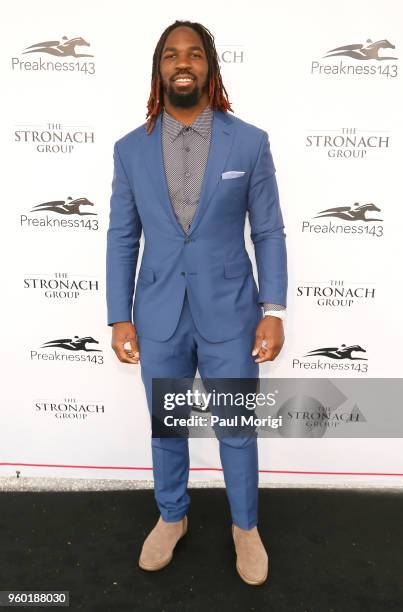 Player CJ Mosley attends The Stronach Group Chalet at 143rd Preakness Stakes on May 19, 2018 in Baltimore, Maryland.