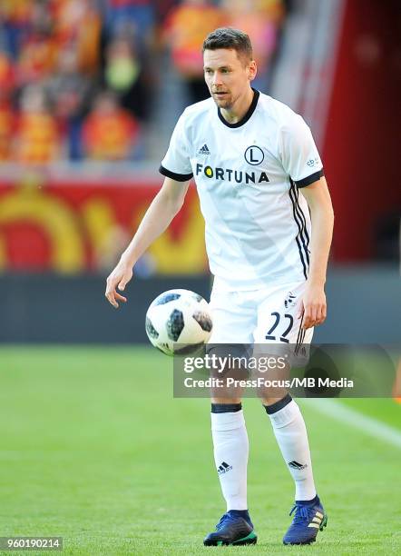 Kasper Hamalainen of Legia Warsaw in action during Lotto Ekstraklasa match between Jagiellonia Bialystok and Legia Warsaw on May 06, 2018 in...