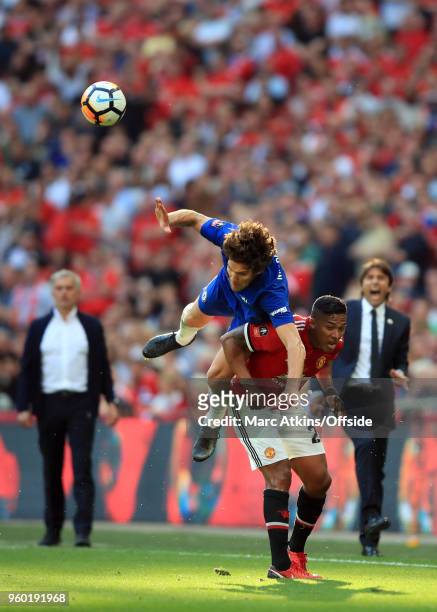 Luis Antonio Valencia of Manchester United in action with Marcos Alonso of Chelsea during The Emirates FA Cup Final between Chelsea and Manchester...