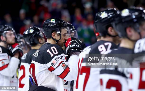 Brayden Schenn of Canada looks dejected after the 2018 IIHF Ice Hockey World Championship Semi Final game between Canada and Switzerland at Royal...