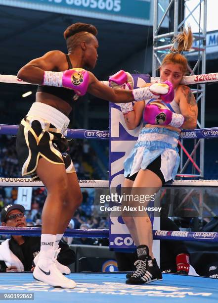 Nicola Adams lands a left shot on Soledad Del Valle Frais during her first round victory the International Flyweight Contest at Elland Road on May...
