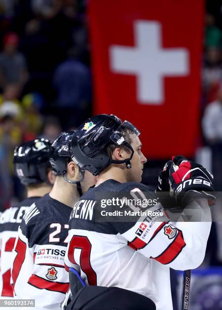 Brayden Schenn of Canada looks dejected after the 2018 IIHF Ice Hockey World Championship Semi Final game between Canada and Switzerland at Royal...