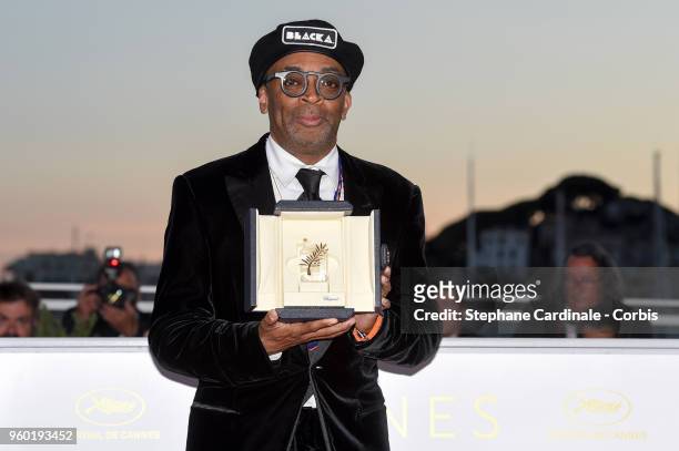 Director Spike Lee posing with the Grand Prix award for 'BlacKkKlansman' at the Palme D'Or Winner Photocall during the 71st annual Cannes Film...