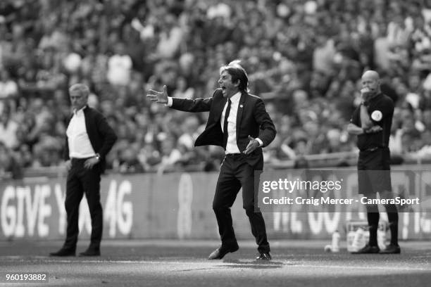 Chelsea manager Antonio Conte reacts during the Emirates FA Cup Final match between Chelsea and Manchester United at Wembley Stadium on May 19, 2018...