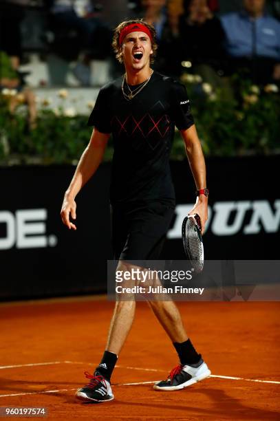 Alexander Zverev of Germany celebrates against Marin Cilic of Croatia in the semi finals during day seven of the Internazionali BNL d'Italia 2018...