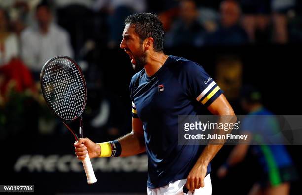 Marin Cilic of Croatia celebrates against Alexander Zverev of Germany in the semi finals during day seven of the Internazionali BNL d'Italia 2018...