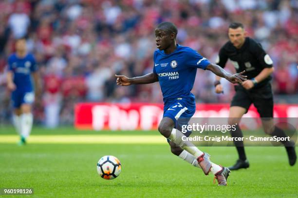 Chelsea's Ngolo Kante in action during the Emirates FA Cup Final match between Chelsea and Manchester United at Wembley Stadium on May 19, 2018 in...