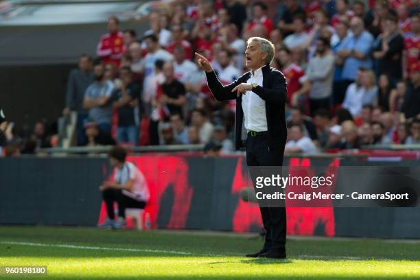 Manchester United manager Jose Mourinho shouts instructions to his team from the technical area during the Emirates FA Cup Final match between...