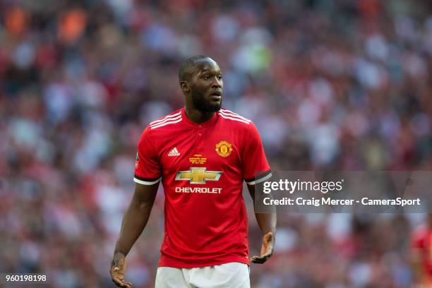 Manchester United's Romelu Lukaku during the Emirates FA Cup Final match between Chelsea and Manchester United at Wembley Stadium on May 19, 2018 in...