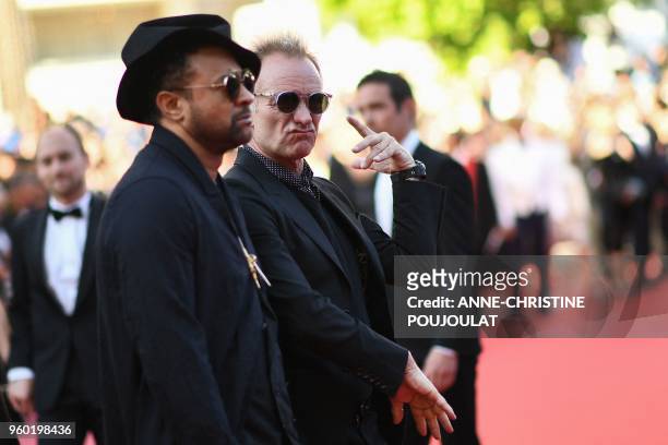 British musician and singer Sting and Jamaican musician Shaggy pose as they arrive on May 19, 2018 for the closing ceremony and the screening of the...