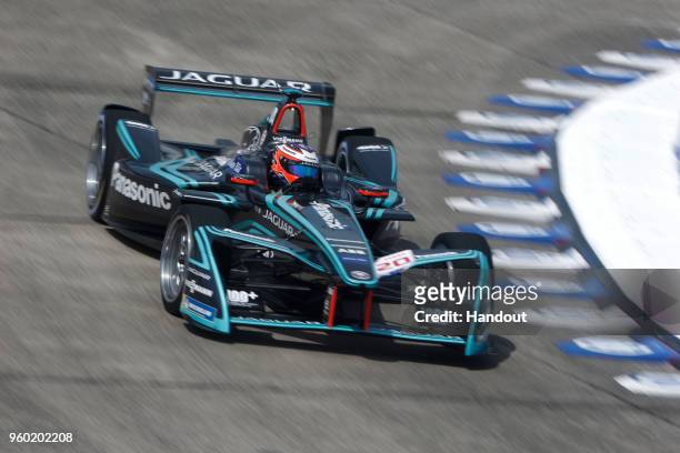 In this handout provided by Jaguar Panasonic Racing Mitch Evans , Panasonic Jaguar Racing, Jaguar I-Type II. During the Berlin E-Prix in the Paris...