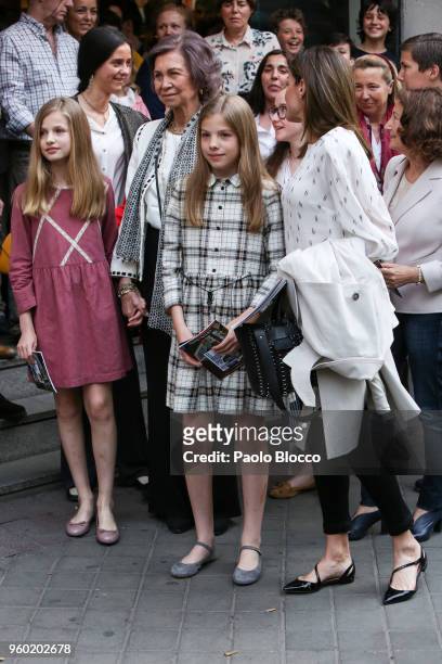 Queen Sofia , Princess Sofia of Spain , Queen Letizia of Spain , Princess Leonor of Spain and Victoria Federica de Marichalar are seen after going to...