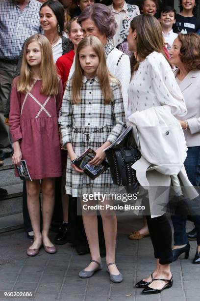Queen Sofia , Princess Sofia of Spain , Queen Letizia of Spain , Princess Leonor of Spain and Victoria Federica de Marichalar are seen after going to...