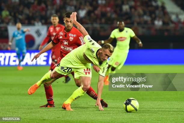 Enzo Loiodice of Dijon and Flavien Tait of Angers during the Ligue 1 match between Dijon FCO and Angers SCO at Stade Gaston Gerard on May 19, 2018 in...