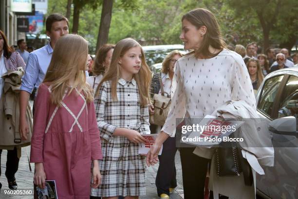 Princess Sofia of Spain , Queen Letizia of Spain and Princess Leonor of Spain are seen after going to see the 'Billy Elliot' theatre play on May 19,...