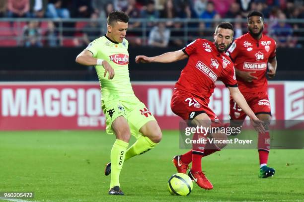 Baptiste Santamaria of Angers and Romain Amalfitano of Dijon during the Ligue 1 match between Dijon FCO and Angers SCO at Stade Gaston Gerard on May...