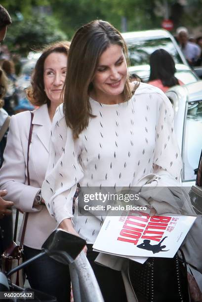 Queen Letizia of Spain and her mother Paloma Rocasolano are seen after going to see the 'Billy Elliot' theatre play on May 19, 2018 in Madrid, Spain.