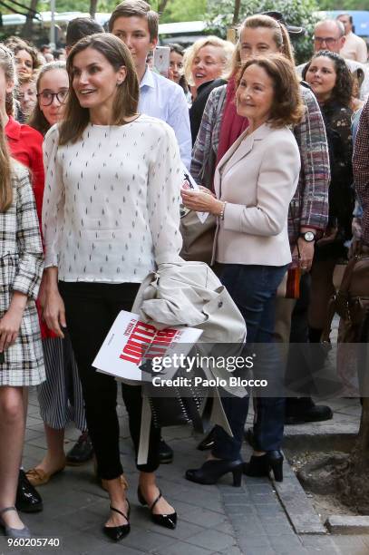 Queen Letizia of Spain and her mother Paloma Rocasolano are seen after going to see the 'Billy Elliot' theatre play on May 19, 2018 in Madrid, Spain.