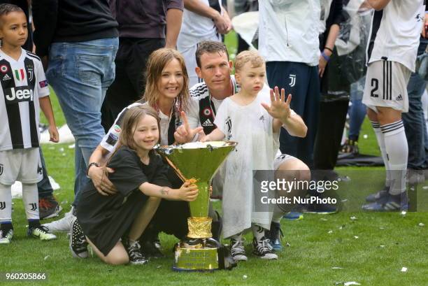 Stephan Lichtsteiner and his family celebrates with the Scudetto cup after the winning of the Italian championship 2017-2018 at the Allianz stadium...