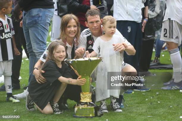 Stephan Lichtsteiner and his family celebrates with the Scudetto cup after the winning of the Italian championship 2017-2018 at the Allianz stadium...