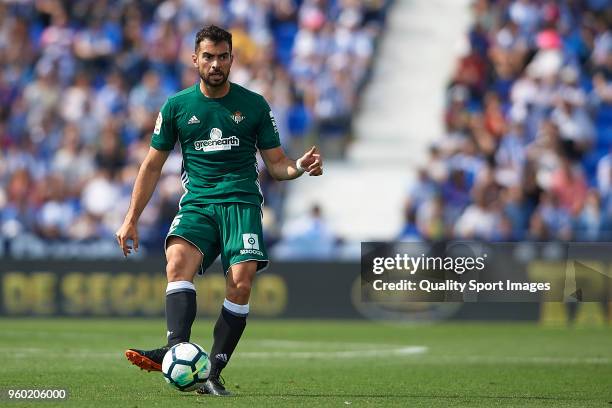 Jordi Amat of Real Betis in action during the La Liga match between Leganes and Real Betis at Estadio Municipal de Butarque on May 19, 2018 in...