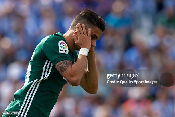 Marc Bartra of Real Betis reacts during the La Liga match between Leganes and Real Betis at Estadio Municipal de Butarque on May 19, 2018 in Leganes,...