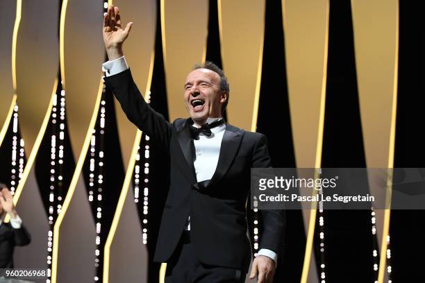 Roberto Benigni walks on stage during the Closing Ceremony at the 71st annual Cannes Film Festival at Palais des Festivals on May 19, 2018 in Cannes,...