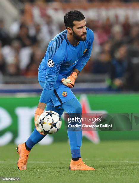 Alisson Becker of AS Roma in action during the UEFA Champions League Semi Final Second Leg match between A.S. Roma and Liverpool FC at Stadio...