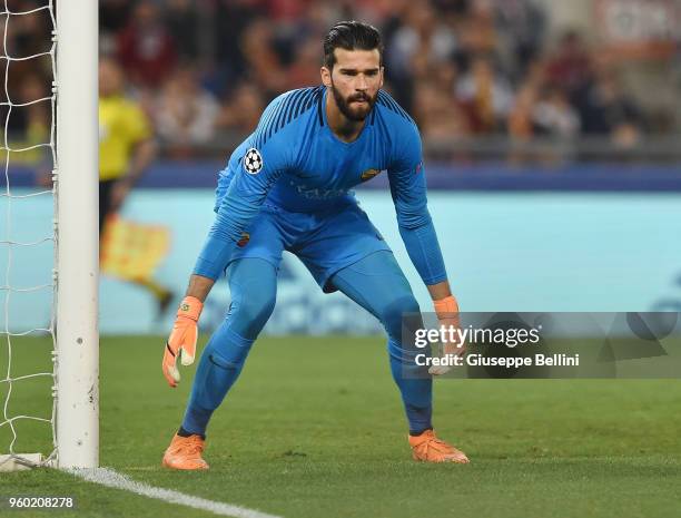 Alisson Becker of AS Roma in action during the UEFA Champions League Semi Final Second Leg match between A.S. Roma and Liverpool FC at Stadio...