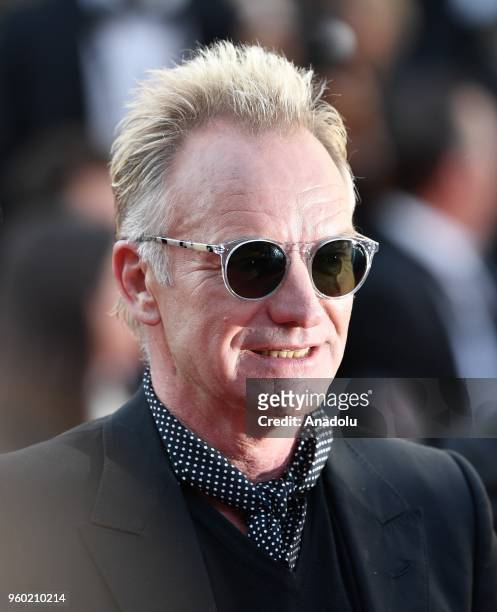 British musician Sting arrives for the screening of 'The Man who Killed Don Quixote' and Closing Awards Ceremony at the 71st Cannes Film Festival in...