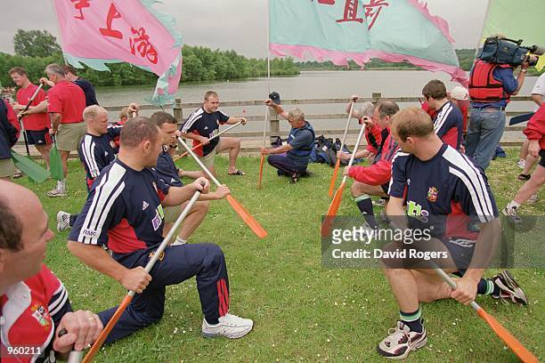 The British Lions try Dragon Boating during a Team Building Session at Horseshoe Lake in Surrey. \ Mandatory Credit: Dave Rogers /Allsport