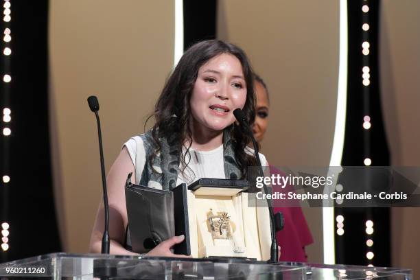 Actress Samal Yeslyamova receives the receives the Best Actress award for 'Ayka' as Jury member Ava DuVernay looks on after presenting on stage...