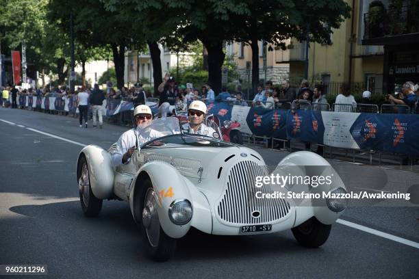 An Alfa Romeo TIPO 6C 1750 GS APRILE passes through the city center of Brescia during the last day of the 1000 Miles Historic Road Race during Mille...