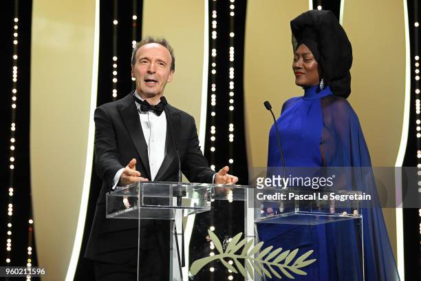 Cand Jury member Khadja Nin speak on stage during the Closing Ceremony at the 71st annual Cannes Film Festival at Palais des Festivals on May 19,...