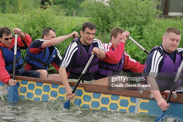 Tour Captain Martin Johnson and the British Lions try Dragon Boating during a Team Building Session at Horseshoe Lake in Surrey. \ Mandatory Credit:...