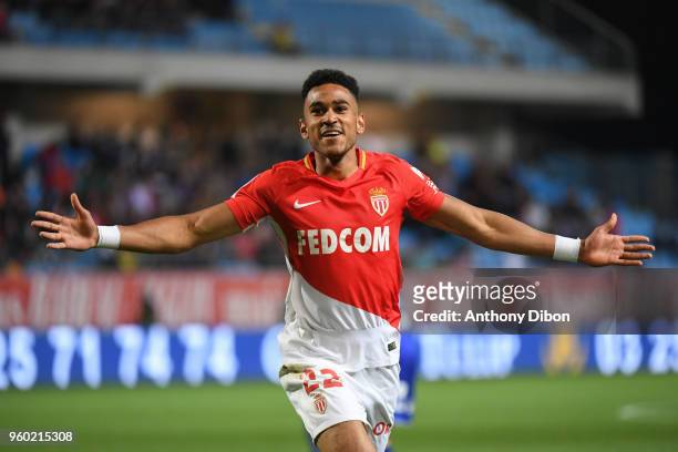 Jordi Mboula of Monaco celebrates his goal during the Ligue 1 match between Troyes AC and AS Monaco at Stade de l'Aube on May 19, 2018 in Troyes, .