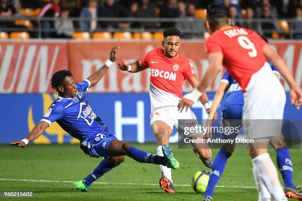 Jordi Mboula of Monaco scores a goal during the Ligue 1 match between Troyes AC and AS Monaco at Stade de l'Aube on May 19, 2018 in Troyes, .
