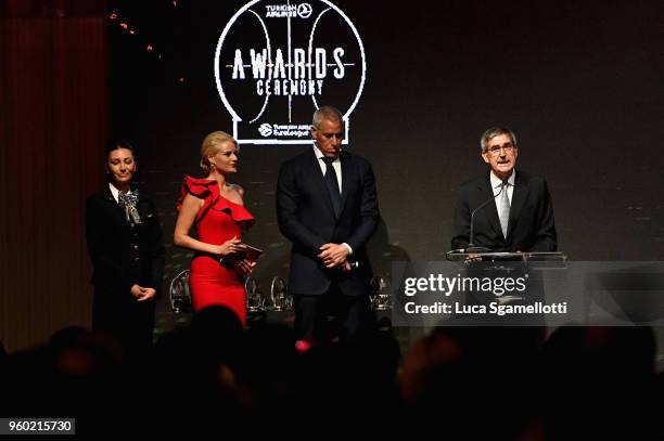 Jordi Bertomeu, President and CEO of Euroleague Basketball talking during the 2017-18 Turkish Airlines EuroLeague Awards Ceremony at Palace of Serbia...