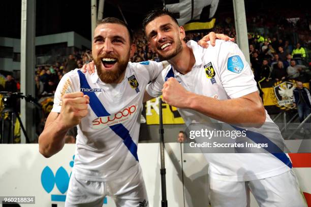 Guram Kashia of Vitesse, Matt Miazga of Vitesse celebrates qualifying for the qualifying rounds of the Europa League during the Dutch Eredivisie...