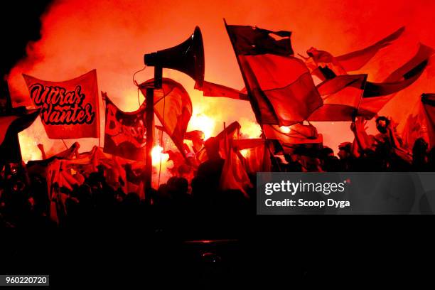 Ultras of FC Nantes during the Ligue 1 match between Nantes and Strasbourg at Stade de la Beaujoire on May 19, 2018 in Nantes, .