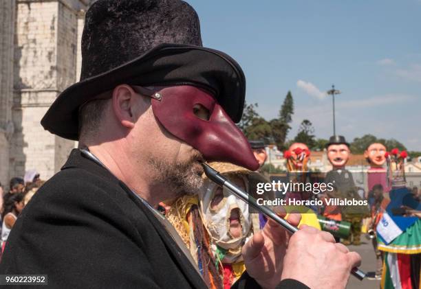Member of The Mummers group of Ireland at the XIII Parade of Iberian Masks by Jeronimos Monastery during the XIII International Festival of the...