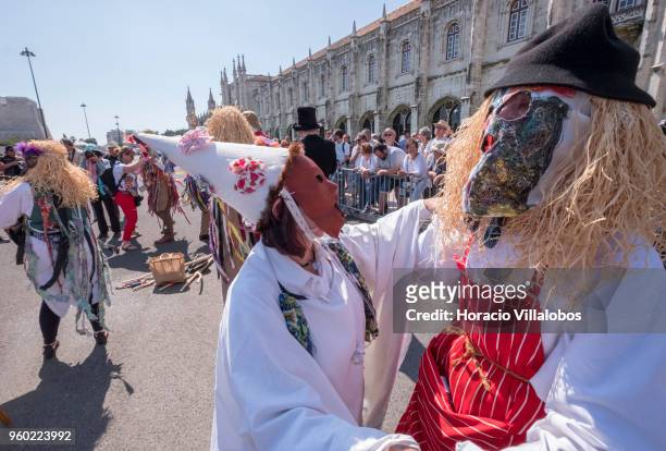 Members of The Mummers group of Ireland at the XIII Parade of Iberian Masks by Jeronimos Monastery during the XIII International Festival of the...