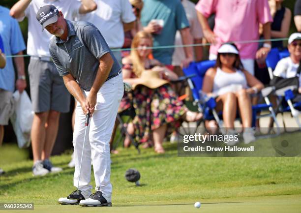 Jerry Kelly of the United States putts on the 17th green during the third round of the Regions Tradition at Greystone Golf & Country Club on May 19,...