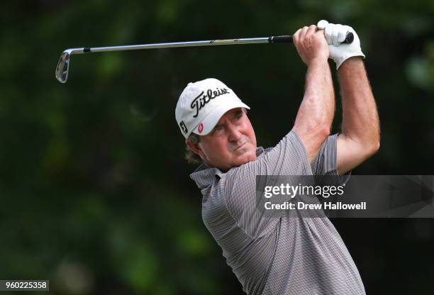 Gene Sauers of the United States hits his tee shot on the 17th hole during the third round of the Regions Tradition at Greystone Golf & Country Club...