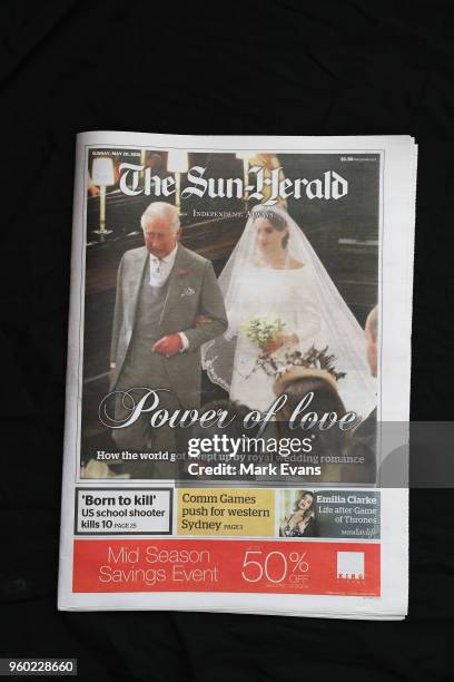 The front cover on the Sun Herald is seen following the Royal Wedding on May 20, 2018 in Sydney, Australia. Prince Harry and Meghan Markle wed last...