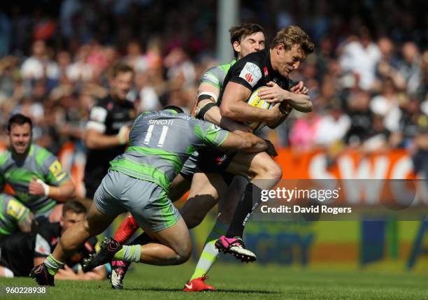 Lachie Turner of Exeter Chiefs breaks with the ball during the Aviva Premiership Semi Final between Exeter Chiefs and Newcastle Falcons at Sandy Park...